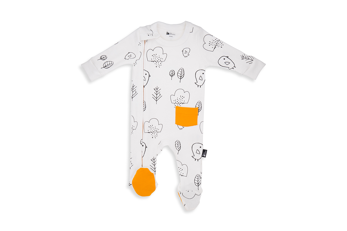 Chalky Bird Zip Baby Sleepsuit - Beck & Doodle