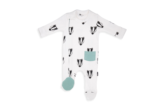 Snowy Badger Zip Baby Sleepsuit - Beck & Doodle