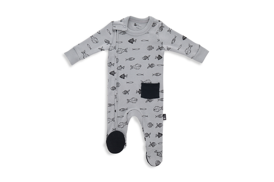 Dusky Fish Zip Baby Sleepsuit - Beck & Doodle