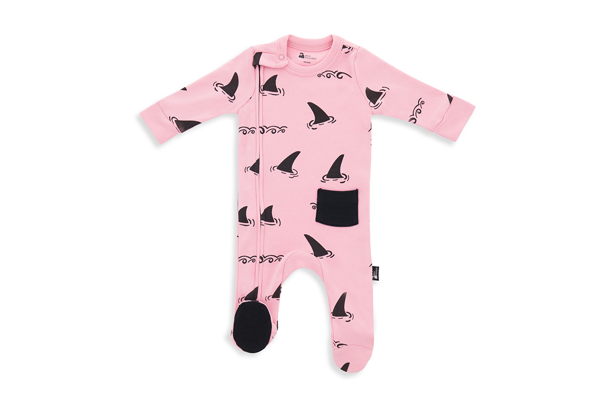 Blushing Shark Zip Baby Sleepsuit - Beck & Doodle