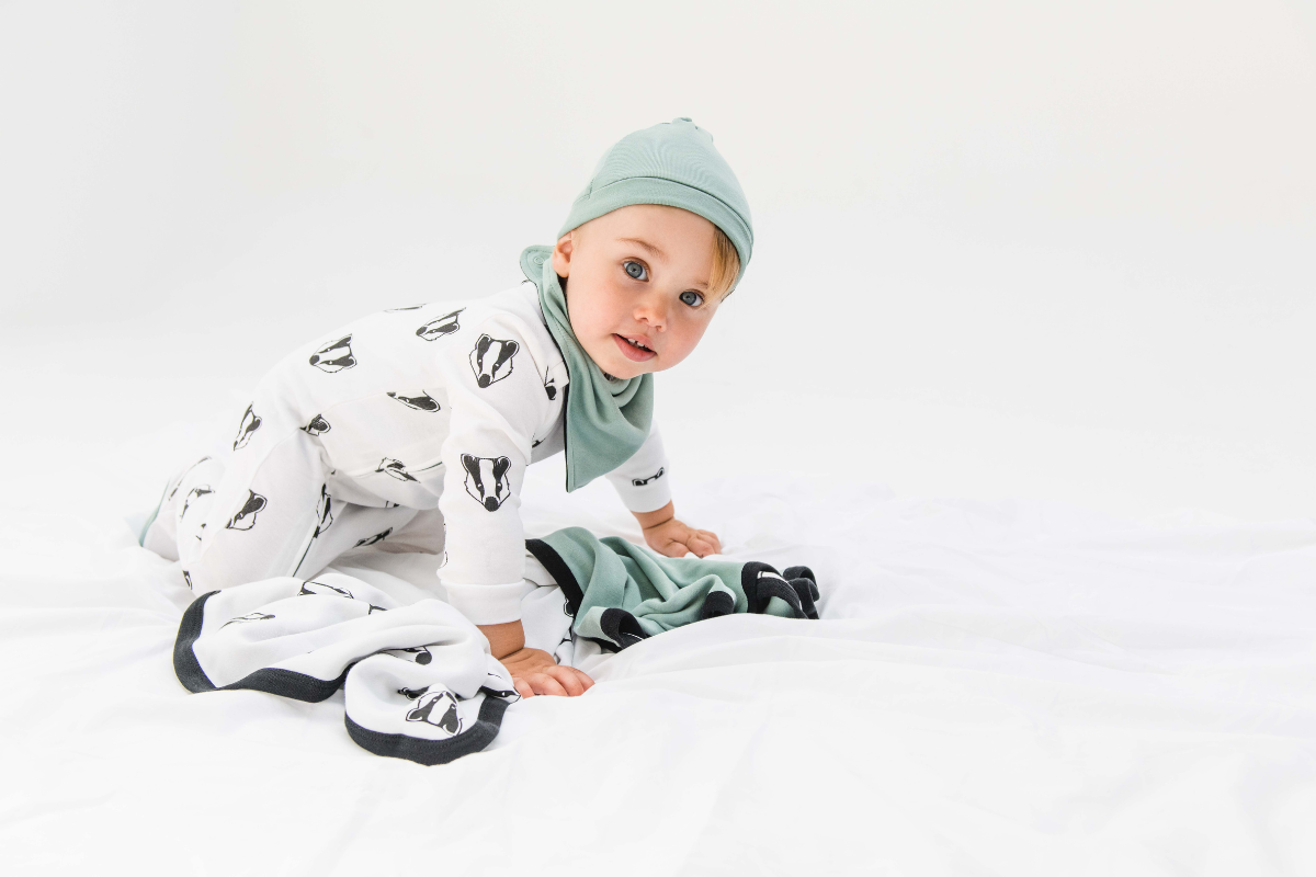 Snowy Badger Zip Baby Sleepsuit - Beck & Doodle