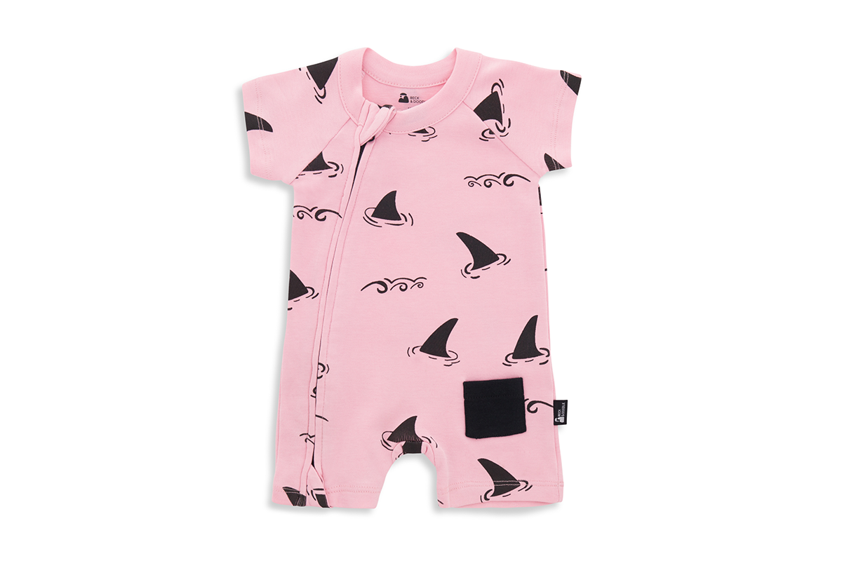 Blushing Shark Zip Baby Romper - Beck & Doodle