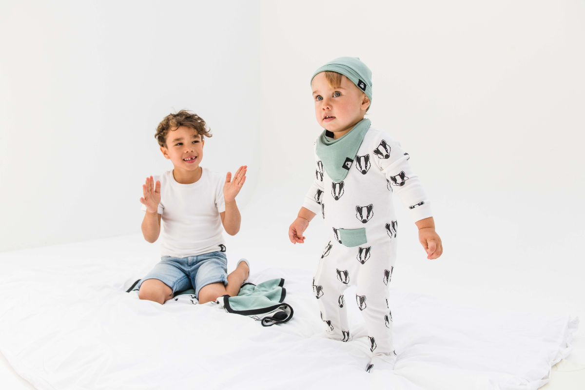 Snowy Badger Zip Baby Sleepsuit - Beck & Doodle