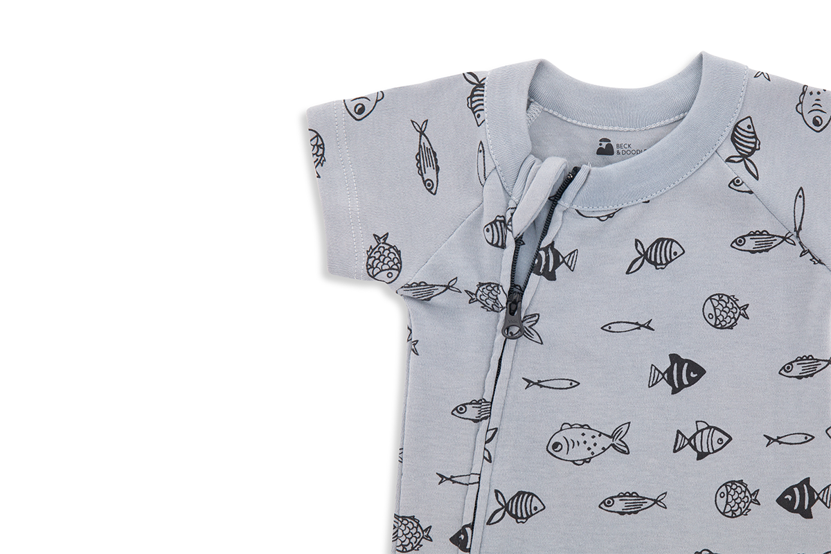 Dusky Fish Zip Baby Romper - Beck & Doodle