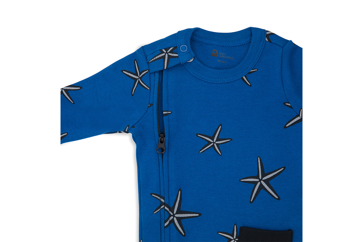 Starfish Azure Zip Baby Sleepsuit - Beck & Doodle