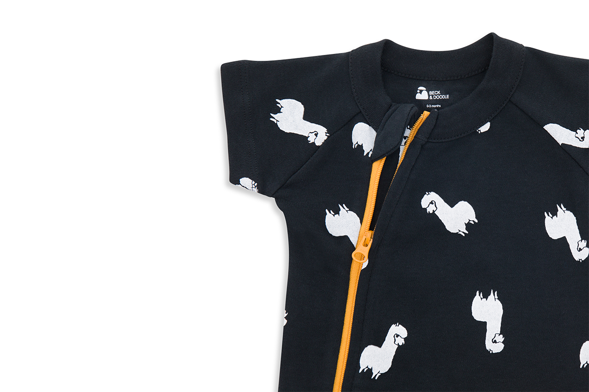 Inky Llama Zip Baby Romper - Beck & Doodle