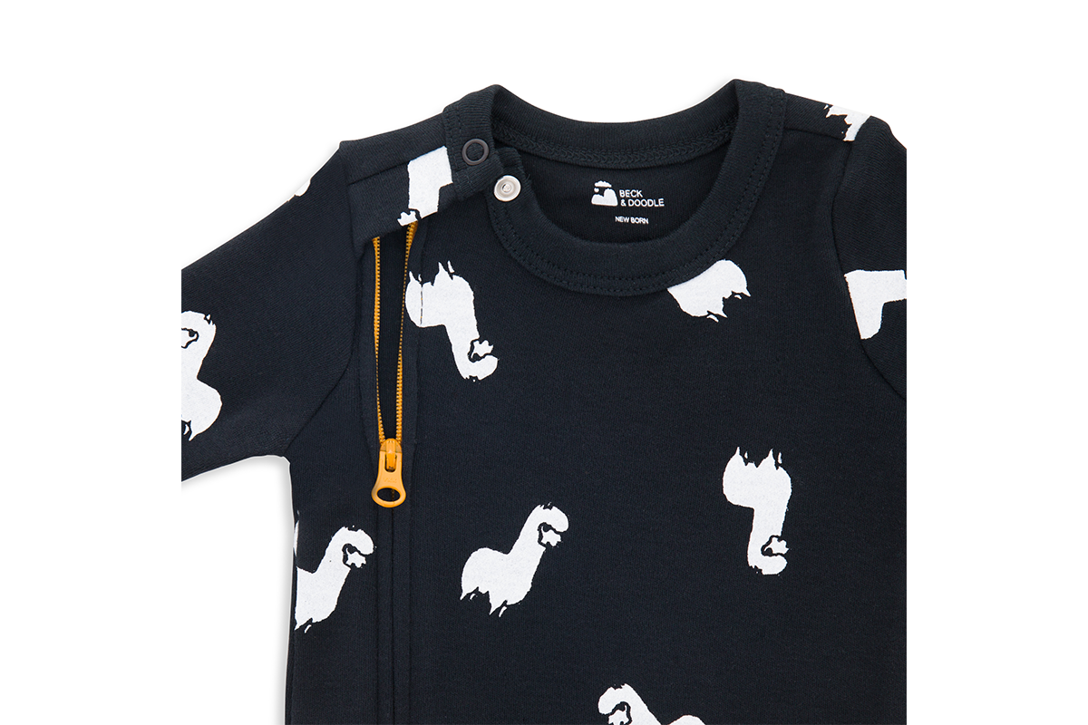 Inky Llama Zip Baby Sleepsuit - Beck & Doodle